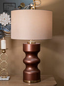 Lampada da Tavolo Rosenthal Ø40,5x69,5 cm in Vetro e Ferro e Tessuto Marrone e Oro      