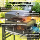 Barbecue a Carbone 133,5x65x110 cm a Rotelle con Griglia Regolabile e Ripiani Pieghevoli in Acciaio e PP Nero      