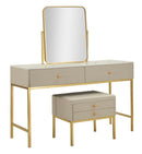 Toeletta Luxury con Specchio e Sgabello 120x45x75 cm in Pino e MDF e Spugna e Specchio e Poliestere e Metallo      