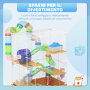 Gabbia per Criceti a 5 Livelli 46x30x58 cm con Tubi Ruota Scale Casetta e Bottiglia in Metallo e PP Arancione      
