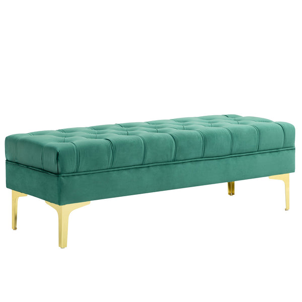 Panca Fondo Letto Imbottita con Rivestimento Trapuntato in Effetto Velluto 118x45x42 cm Verde Scuro sconto