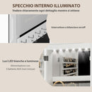 Specchiera Portagioie da Parete 37x10x120 cm Porta con Specchio Interno Illuminato e Serratura Bianco      