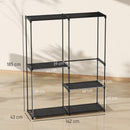 Armadio Guardaroba con 2 Aste e 4 Ripiani 142x43x185 cm in Tessuto Plastica e Acciaio Nero      