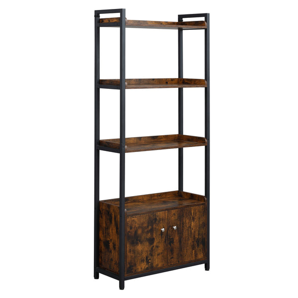 Libreria 4 Ripiani 2 Ante 75x30x180 cm in Legno Truciolare e Metallo Marrone sconto
