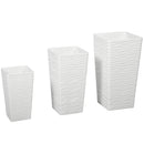 Set 3 Vasi da Esterno 42-55-65 cm Impilabili con Motivo Ondulato in Plastica Bianco      