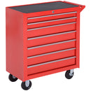 Carrello Porta Attrezzi 69x33x75 cm con 7 Cassetti Tappetini in EVA Serratura e 2 Chiavi Ruote con Freno in Acciaio Rosso      