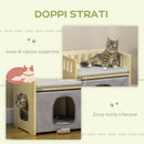 Casetta per Gatti 2 Livelli 48x38x47 cm con Cuscini Rimovibili e Guide di Sicurezza in Legno e Tessuto Grigio e Bianco