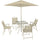 Set da Pranzo 6 Pezzi per Giardino Patio Tavolo Piano in Vetro con Ombrellone e 4 Sedie Pieghevoli Sabbia