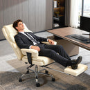 Sedia da Ufficio con Poggiapiedi e Poggiatesta 76x73x117-125 cm in Pelle PU Schiuma e Metallo Bianco Crema      