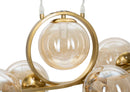 Lampadario Japan 7 Luci 115x36x30 cm in Ferro e Vetro Oro e Bianco      