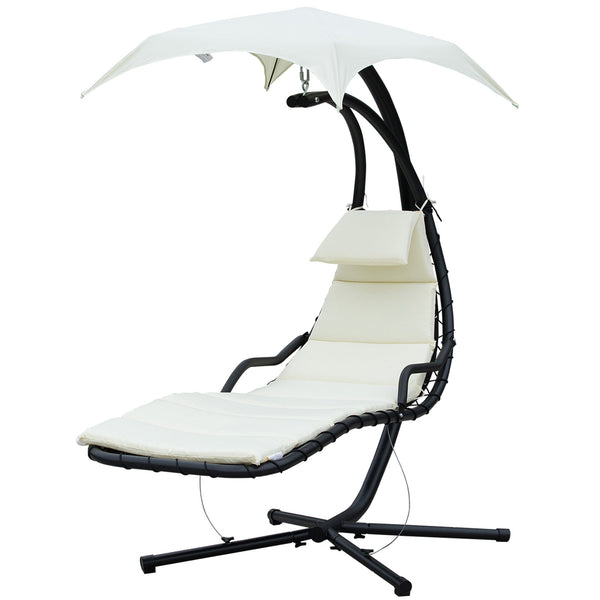 Sedia Dondolo Pensile Relax Chaise Longue di Lusso con Tettuccio Crema prezzo