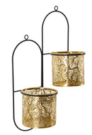 Porta Vaso da Muro Doppio Hong 27x14x48 cm in Ferro Nero e Oro      