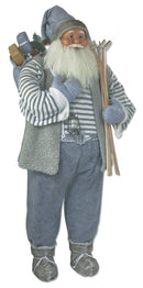 Pupazzo Babbo Natale H150 cm con Doni Sci e Lanterna Grigio e Bianco