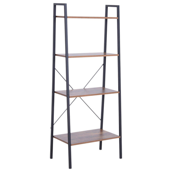Libreria Scaffale a Scala 4 Ripiani Stile Industrial in Acciaio Nero,60x35x145 cm prezzo