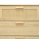 Cassettiera 6 Cassetti Stile Boho 110x40x69 cm in Legno e Rattan Rovere      