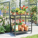 Carrello Barbecue 113x50,5x88 cm 2 Ripiani Supporto Pizza Portasacchi e Ganci in Metallo e Acciaio Nero      