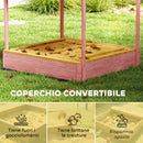 Sabbiera per Bambini 3-6 Anni 134,5x127,5x130 cm con Tettuccio Fenicotteri Sedute Pieghevoli Coperchio e Fodera in Legno di Abete Rosa      