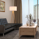 Lampada Piantana da Terra Design Moderno Attacco E27 Paralume in Tessuto Bianco Gambe in Legno      