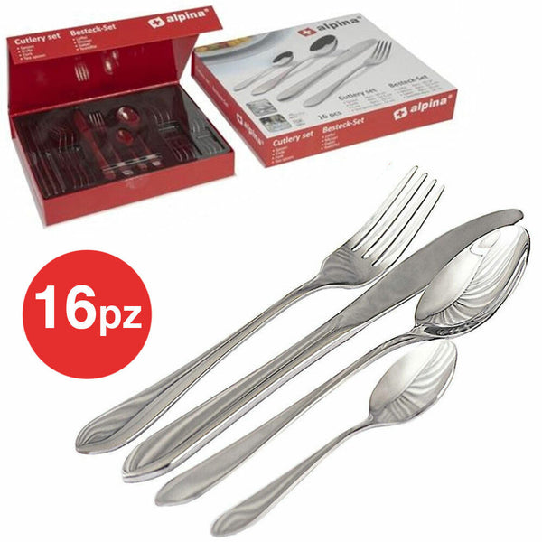 Set Servizio 16 Posate 4 Persone con Forchette Cucchiai Coltelli in Acciaio Inox online