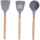 Set 12 Utensili da Cucina con Supporto in Silicone e Manico Legno Grigio      