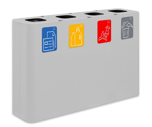 online Pattumiera Sistema di Raccolta Rifiuti 120x30xh80 cm In Acciaio Verniciato 4 Scomparti Bianco Seconda Scelta