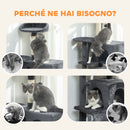 Albero Tiragraffi per Gatti Alto 140 cm con 2 Casette Lettino e Amaca per 2-3 Gatti in Peluche Grigio      