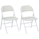 Set 2 Sedie Pieghevoli 45x46x78 cm Imbottite in Finta Pelle PU e Metallo Bianco   