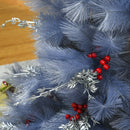 Albero di Natale Artificiale 150 cm 222 Rami con Foglie Argentate e Bacche Rosse