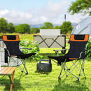Set 2 Sedie da Campeggio 82x50-100x88 cm Pieghevoli con Poggiapiedi e Portabicchieri in Tessuto Oxford Nero e Arancione      