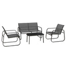 Set 4 Pezzi Salotto da Giardino con 2 Poltrone Divano 2 Posti e Tavolo in Mesh Nero      