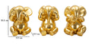 Set 3 Pezzi Decorazione Elefante Non Vedo Non Sento Non Parlo Ø15,5x20,5 cm in Resina Oro      