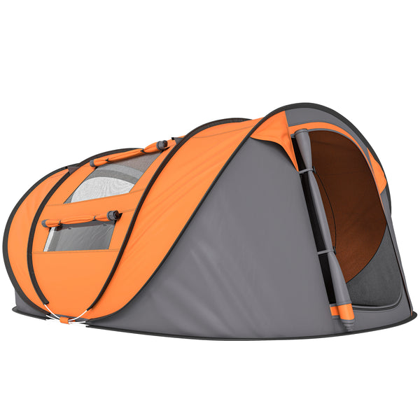 online Tenda da Campeggio Pop Up 2 Posti 263,5x220x123 cm con 2 Porte 4 Finestre e Telo Impermeabile Arancione