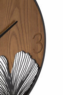 Orologio da Muro Super Wood/Leaf 60x2x60 cm in Ferro e MDF Nero e Marrone      