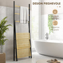 Portasciugamani da Terra Pieghevole 3 Barre e 3 Ripiani 53x31x153 cm in Bambù e Acciaio Nero