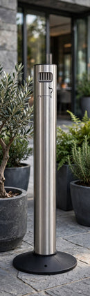 Posacenere a Colonna Ø11,7xh105 cm in Alluminio con Contenitore Interno Argento