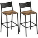 Set 2 Sgabelli da Bar in Stile Industriale con Schienale e Poggiapiedi 43,2x50,5x97,8 cm in Metallo e MDF Marrone Rustico      