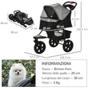 Passeggino per Cani Pieghevole 109,5x54,5x106,5 cm in Acciaio e Oxford Grigio e Nero
