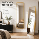 Specchio da Terra e da Muro Rettangolare 155x45 cm Struttura in Alluminio Oro      