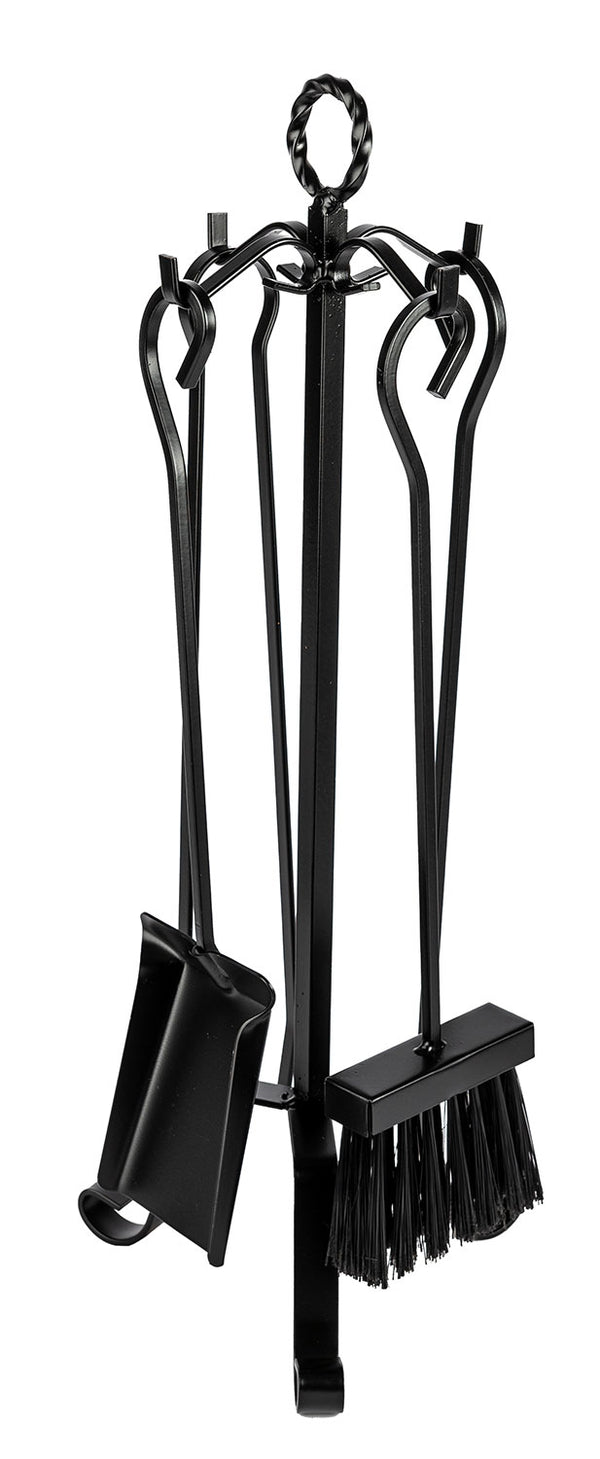Trespolo per Attrezzi Camino Modello Basic Anello con Paletta Scopino Attizzino e Pinza 20x20x55 cm in Ferro Verniciato Grigio Martellato prezzo