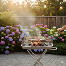Barbecue Ompagrill con Braciere in Acciaio Alluminato Resistente fino a 500° Struttura con Carrello in Acciaio Inox