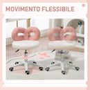 Sgabello Girevole con Schienale a Forma di Fiocco 50x50x63-77 cm in Tessuto Teddy Rosa e Bianco  