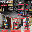 Carrello Porta Attrezzi a 3 Ripiani 70,5x35x82,5 cm in Metallo e PP Rosso e Nero      