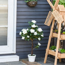 Alberello Camelia Artificiale con 21 Fiori H90 cm con Vaso Bianco e Verde