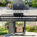 Barbecue a Gas 109x50x109 cm con 3 Fuochi e Bruciatore Laterale in Acciaio Inox e Metallo Nero      