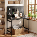 Banco da Lavoro Pieghevole Portatile 115x62x143,5 cm con Pannello Perforato Piano Spesso in Legno Struttura in Acciaio Nero      