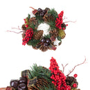 Set 2 Corone Natalizie con Pigne e Fiocchi Ø22 cm Rosso