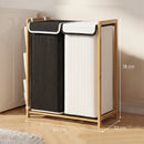 Cesto Portabiancheria 63x33x78 cm 2 Scomparti 120L con Coperchi Tasche Laterali Sacchi Estraibili in Bambù e Poliestere Bianco e Nero      