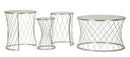 Tavolinetti Noah Silver Set 4 Pz Ø47x54,5 cm - Ø36x50 cm - Ø28x45 cm - Ø70x45 cm in Ferro e Vetro Argento      