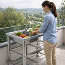 Lavello Cucina da Esterno 75x40x80cm Rubinetteria e Kit Sifone e 2 Ripiani in Acciaio Inox      