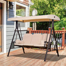 Dondolo da Giardino 3 Posti 208x121x172 cm Tetto Regolabile, Portabicchieri e Cuscini Beige  
